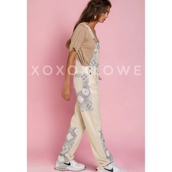 POL Retro 90s Paisley Patchwork Denim Overalls Relaxed Fit - Picture 9 of 12